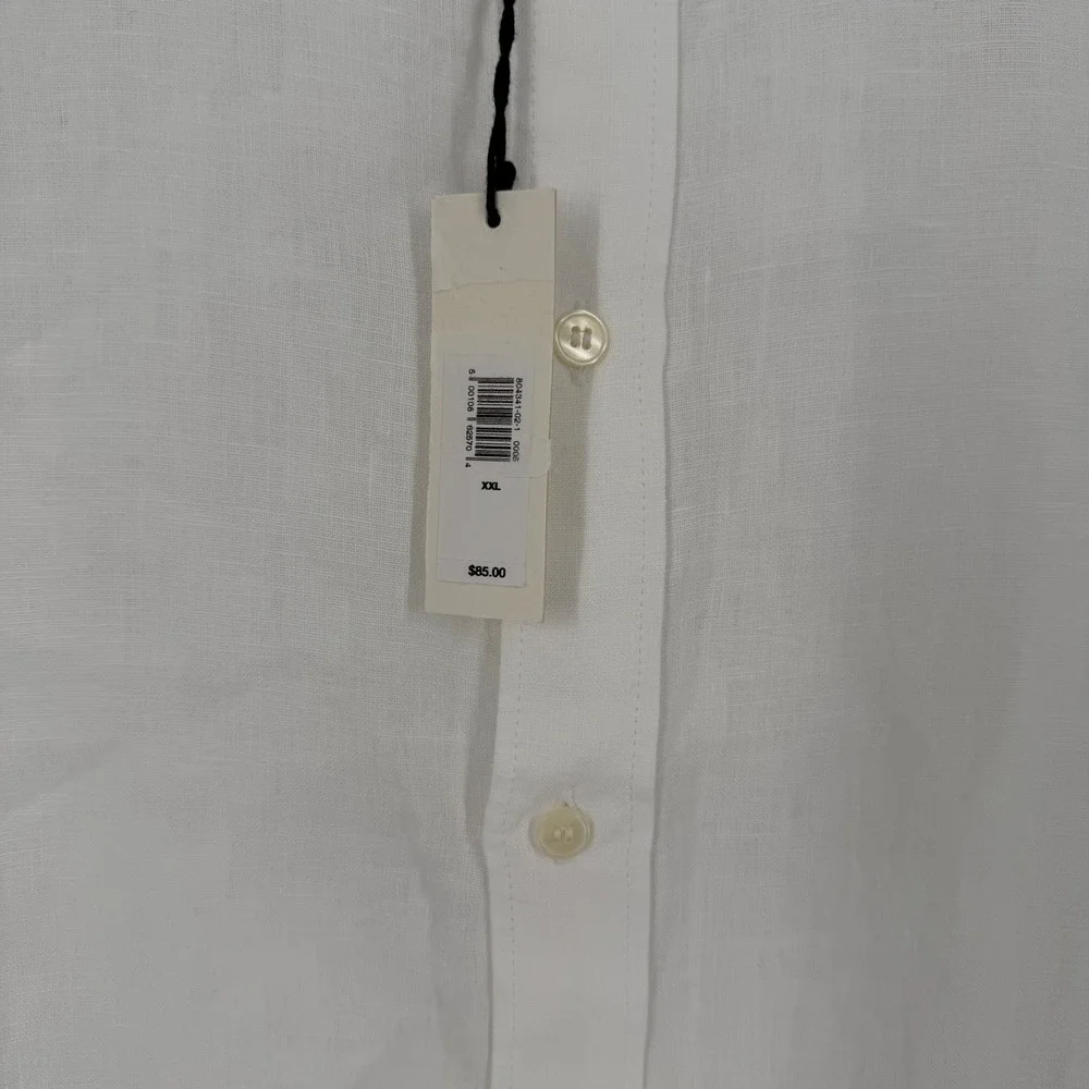 Banana Republic Mens XXL Slim Fit White 100% Linen Long Sleeve Shirt 804341-02-1